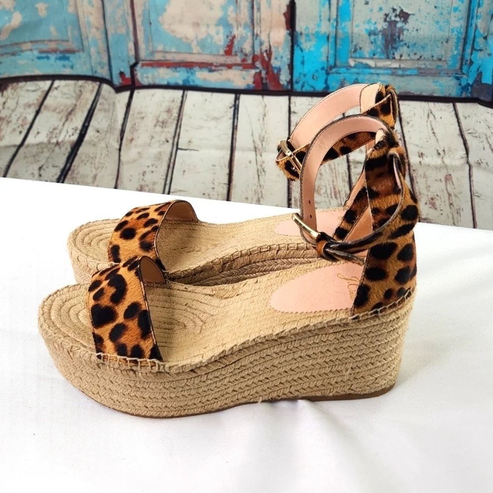 J Crew Leopard Calf Hair Espadrille Wedge